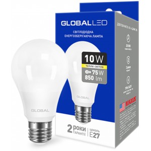 Светодиодная лампа GLOBAL LED 1-GBL-163 А60 10W 3000K 220V Е27 АL